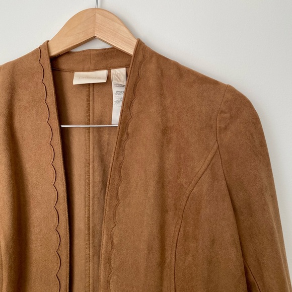 Chico's Peplum Brown Suede Scalloped Jacket - Picture 3 of 10